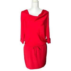 Outback Red Drop Waist Mini Dress, Cowl Neck, 3/4 Sleeves, Red, Size Small